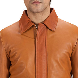 Veste en cuir véritable pour homme, marron, col rabattu, coupe ajustée, hiver, imperméable, respirante, manches classiques, couleur unie - Product Image 3
