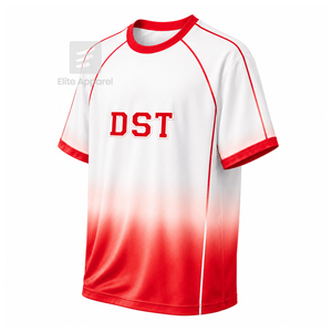 เสื้อฟุตบอลชมรมเดลต้า ซิกมา ตีต้า แบบสั่งทำพิเศษ แขนสั้น สีแดงและสีขาวไล่เฉด  ผ้าโพลีเอสเตอร์ระบายอากาศได้ดี - Product Image 2