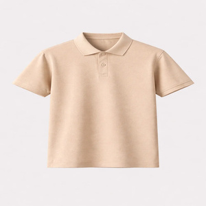 Polo en piqué de coton beige à manches courtes pour homme, coupe classique, couleur unie, décontracté, respirant, design tricoté, boutons sur le devant - Product Image 4