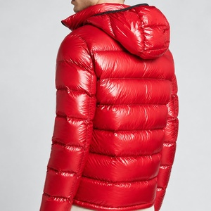Men's <b>Red</b> Mandarin Collar Zipper Front Windproof <b>Hooded</b> Solid Color Slim Fit Winter Puffer <b>Jacket</b> Fur Trim High Street Style - Product Image 3