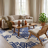 Tapis décoratif en laine bleu marine et ivoire, à nœuds, antidérapant, écologique, tufté à la main, pour chambre, salle de bain, hôtel et salon