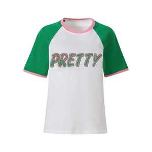 Camiseta de chenilla AKA Pretty Premium para mujer, con letras griegas bordadas, cuello redondo, informal, de alta calidad - Product Image 1