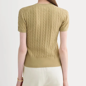 Pull en maille torsadée camel à manches courtes et col rond pour femme Everlane, 100 % laine, coupe classique, style minimaliste, automne - Product Image 4