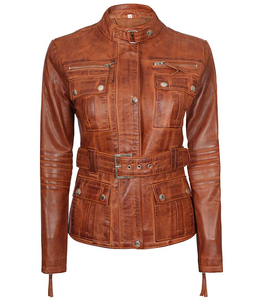 Women Genuine Cowhide <b>Leather</b> Four Pocket <b>Jacket</b> 100 Percent <b>Real</b> <b>Leather</b> Fashion Biker <b>Jacket</b> - Product Image 1