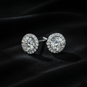 925 <b>Silver</b> Moissanite <b>Stud</b> <b>Earrings</b> Round Brilliant Iced Out Claw <b>Set</b> Ear <b>Studs</b> for Wedding Party Gift - Product Image 1