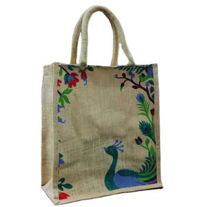 Sac fourre-tout rectangulaire en jute imprimé - Design Art Déco éco-responsable fait main - 100 % artisanal - Recyclable - Léger - Durable - Pour usage extérieur - Product Image 1