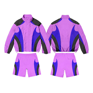 Conjunto Deportivo de 2 Piezas para Mujer, Chaqueta Deportiva de Poliéster con Estampado de Bloques de Color y Bolsillos, Secado Rápido, para Primavera/Verano - Product Image 2
