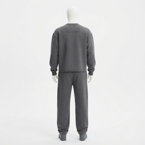 Men Solid Gray Crewneck Sweatshirt Sweatpants Set Casual Streetwear Matching Clothes <b>Oversized</b> <b>Jogger</b> Set Custom Logo - Product Image 4