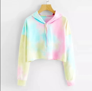 Wholesale OEM Women's Tie Dye <b>Crop</b> <b>Top</b> Hoodie Breathable Long Sleeve <b>Crop</b> <b>Tops</b> Tie Dye <b>Hoodies</b> with Customized Colors and logo - Product Image 3