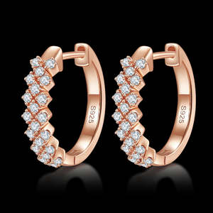 Elegant Double-Row Brilliant Round-Cut Sparkling <b>Small</b> Huggie <b>Earrings</b> S925 <b>Sterling</b> <b>Silver</b> Rhodium Plated White Gold Moissanite - Product Image 2