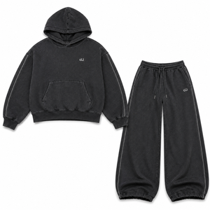 Unisex Oversized Dark <b>Grey</b> Full Zip Hoodies Wide Leg Sweatpants Heavyweight Cotton Fleece Pullover Drop Shoulder <b>Sweatshirt</b> Sets - Product Image 5
