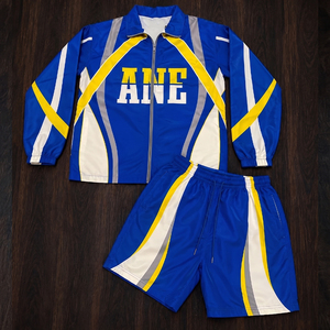 Custom Logo Men Tracksuit Polyester Windbreaker Full Zip Jacket Sports Shorts Two Piece Set Breathable Sublimated Sweatsuit - Product Image 5