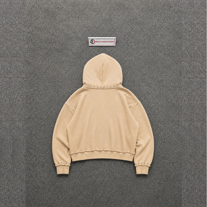 เสื้อฮู้ดดี้ผู้ชายสีเบจทรงโอเวอร์ไซส์ ซิปหน้า สไตล์วินเทจ ลุคสบายๆ สำหรับฤดูใบไม้ร่วง แขนยาว ผ้าฝ้ายคุณภาพดี งานฝีมือประณีต นุ่มสบาย - Product Image 5
