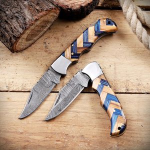 Cuchillo Plegable de Damasco con Punta Recta de Grado Industrial, Mecanismo de Bloqueo Trasero, Hecho a Mano, con Logotipo Personalizado, Cuchillo EDC de Bolsillo, Venta al Por Mayor - Product Image 1