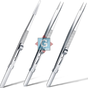 Stainless Steel Tweezers With <b>Slide</b> Lock Smooth Tip For Jewelry Making Non Magnetic Industrial Grade - Product Image 4