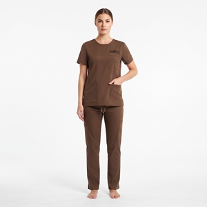 Tenue médicale en gros pour femmes : Blouse à col rond et manches courtes, uniforme de travail personnalisé avec logo pour le personnel soignant - Product Image 3
