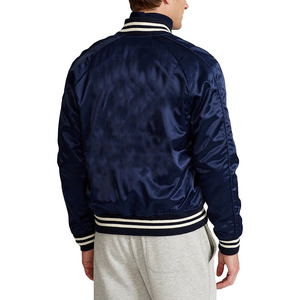 Men's Navy Varsity Jacket <b>Turn</b>-down Collar Regular Fit Solid Color Button Closure Autumn Wear - Product Image 6