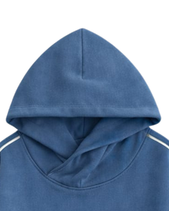 Sweat à capuche bleu personnalisé pour homme avec bandes contrastées aux manches, style streetwear décontracté, en molleton de coton, avec poche kangourou - Product Image 4
