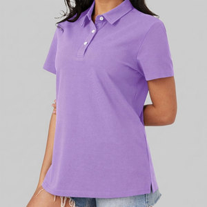 Camiseta Polo de Manga Corta Color Morado Sólido para Mujer, Top Informal Tejido, Camisetas Polo al por Mayor - Product Image 4