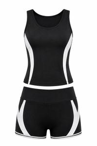 Ensemble de yoga 2 pièces pour femme : débardeur dos nageur à col rond et short taille haute, color block, rayures contrastées, séchage rapide, sans coutures, sport - Product Image 4