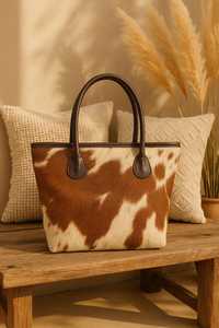 Leather Hair On Tote Bag Cowhide Handbag Women Shoulder Purse Fashion Travel Stylish <b>Shopper</b> Tote LHTB-0014 - Product Image 2