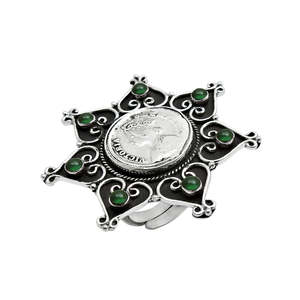 แหวนดอกไม้พลอยออนิกซ์สีเขียวธรรมชาติ เครื่องประดับเงินแท้ 925 สำหรับเทศกาลหรือทุกโอกาส เครื่องประดับโบฮีเมียนสุดหรู - Product Image 1