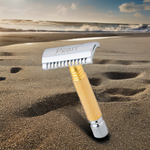 Maquinilla de afeitar de acero inoxidable de doble filo para mujer con función de seguridad de perla Mango de latón para afeitado suave de cara y cuerpo - Product Image 1