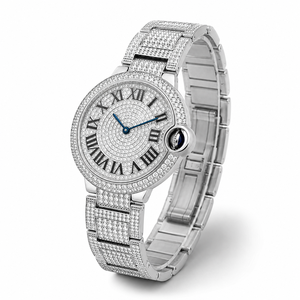Reloj de Lujo de Alta Calidad con Incrustaciones de Moissanita, Acero Inoxidable, Esfera con Números Romanos, Unisex, Cuarzo, Resistente al Agua 3BAR - Product Image 6