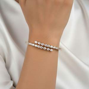 5.20CTW Pear-Shaped Lab Grown Diamond Oval Prong <b>Set</b> 18K Gold Plated Vintage for Certified Unisex <b>Bangle</b> Cuff Bracelet - Product Image 6