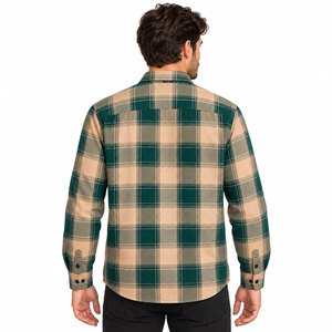 Camisa de franela a cuadros verde para hombre, manga larga, con botones, informal, con bolsillo en el pecho - Product Image 3