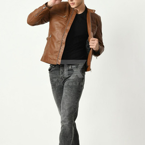 Top Quality <b>Men's</b> Black Genuine <b>Leather</b> <b>Jacket</b> – Fashion Casual Zipper Motorcycle Biker <b>Jacket</b> for <b>Men</b> - Product Image 4