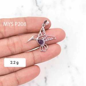 Colgante de Plata de Ley 925 con Amatista Morada y Esmalte, Diseño de Colibrí y Pájaro Reyezuelo, Joyería Fina Original - Product Image 1