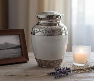 Urne funéraire en métal artisanale avec un design artistique représentant l'amour, la paix et le patrimoine familial avec une honneur éternelle - Product Image 3