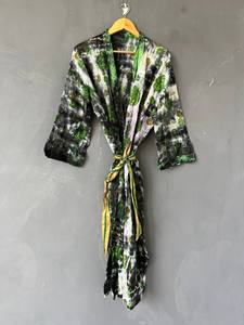 Bata Kimono de Algodón con Estampado de Bloques y Cuello en V para Mujer, Bata Larga Bohemia Hecha a Mano en India, Bata de Algodón con Estampado de Bloques - Product Image 3