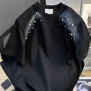 เสื้อยืดโอเวอร์ไซส์ลายปักคริสตัลวิบวับ ล้างสีแบบแอซิดวอช  งานปักลูกปัด  ผ้าฝ้าย 100% สำหรับผู้ชาย  ลดราคาพิเศษ - Product Image 2