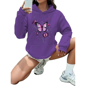 Sweat-shirts courts à capuche pour femmes, vierges, à épaules tombantes, personnalisables, vente en gros - Product Image 1
