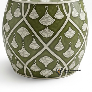 Luxury Green Bone Inlay End Table – Traditional Floral Round Green Bone Inlay Side Table – Handmade Statement Piece - Product Image 5