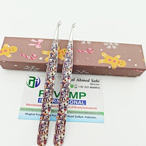 Pince à épiler de précision en acier inoxydable à 45 degrés pour faux cils, emballage en boîte à thème dollar, pince à épiler pour extensions de cils - Product Image 1