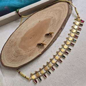 18K Gold Plated <b>Titanium</b> and Brass Pearl Diamond Choker <b>Necklace</b> for Wedding - Product Image 1
