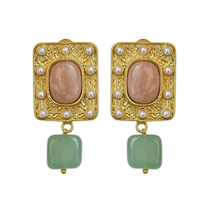 Pendientes Colgantes Bohemios de Flor Chapados en Oro de Cuarzo, Joyería de Fiesta Hecha a Mano para Mujer - Product Image 1