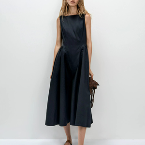 Vestido de Verano Casual para Mujer, Corte Regular, Transpirable, para Vacaciones en la Playa, Estilo Elegante, Vintage, Sin Mangas, Maxi, Línea A, Algodón, Color Sólido - Product Image 5