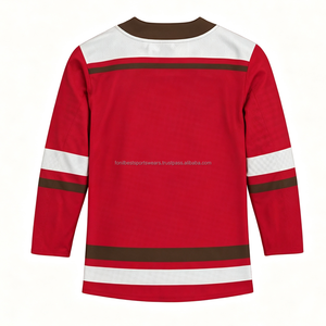 เสื้อฮอกกี้น้ำแข็งสีแดงแบบกำหนดเอง คอวี แขนยาว ผ้าตาข่ายระบายอากาศ พร้อมชื่อทีมและหมายเลข สำหรับผู้ใหญ่ทุกเพศ ผลิตจากโพลีเอสเตอร์ 100% เป็นมิตรต่อสิ่งแวดล้อม - Product Image 6
