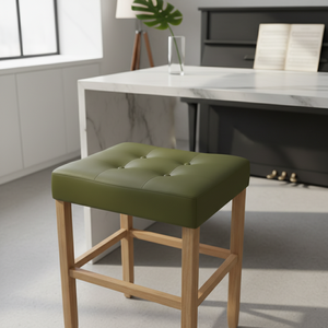 เก้าอี้บาร์ เก้าอี้เคาน์เตอร์ เก้าอี้บาร์หนัง PU แบบไม่มีพนักพิง เก้าอี้เคาน์เตอร์หุ้มเบาะ เก้าอี้บาร์ PU สไตล์โมเดิร์น เก้าอี้บาร์ครัวแบบไม่มีพนักพิง - Product Image 1
