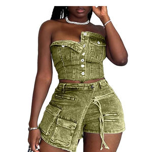 Conjunto de Ropa de Primavera, Verano y Otoño de Calidad de Exportación, Chaqueta Corta con Bordado de Manga Corta y Falda Vaquera de Dos Piezas - Product Image 1