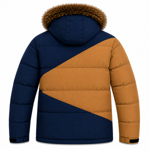 OEM Mens Winter Puffer Jacket Ripstop Nylon Custom <b>Rubber</b> Patch Windproof Insulated Color <b>Block</b> Hooded Coat - Product Image 2
