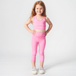 Conjunto de Ropa de Yoga para Niñas, Color Rosa, Alta Elasticidad, Transpirable, Impermeable, Top Corto con Cierre, Leggings, Spandex, Poliéster, Ropa Deportiva, Ropa Activa - Product Image 1
