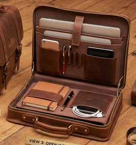 Maletín Clásico de Cuero Genuino con Cierre de Cremallera, Bolso de Negocios Multifuncional para Hombre, Maletín de Cuero a la Moda - Product Image 6