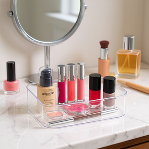 Organizer per Trucchi Plasticforte, Vassoio in Acrilico Trasparente con Divisori 1-3L, Contenitore per Cosmetici Stile Semplice - Product Image 3
