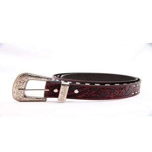 Cinturón Casual Occidental Hecho a Mano para Hombre, Cuero Genuino de Grano Completo, Hebilla Metálica Resistente, Patrón Floral Grabado Estilo Vaquero - Product Image 4