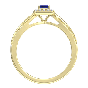 Bague de fiançailles et de mariage vintage en argent sterling 925 plaqué or avec saphir bleu taille princesse et halo de zircone cubique, style Milgrain, pour femme - Product Image 5